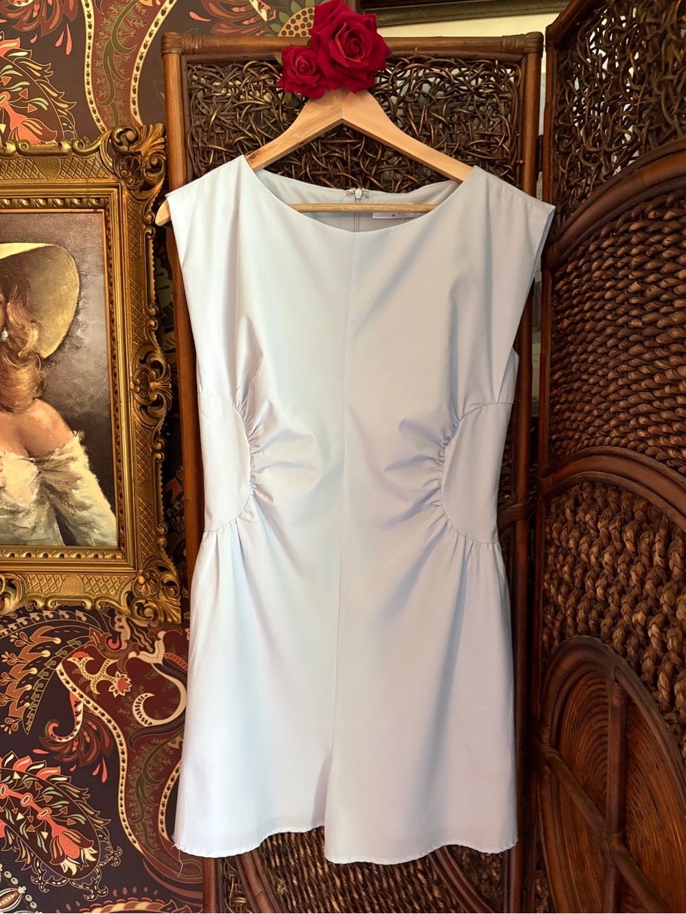 Vestique Turn on the Charm Romper M Light Blue Side Cutout Ruched NWT